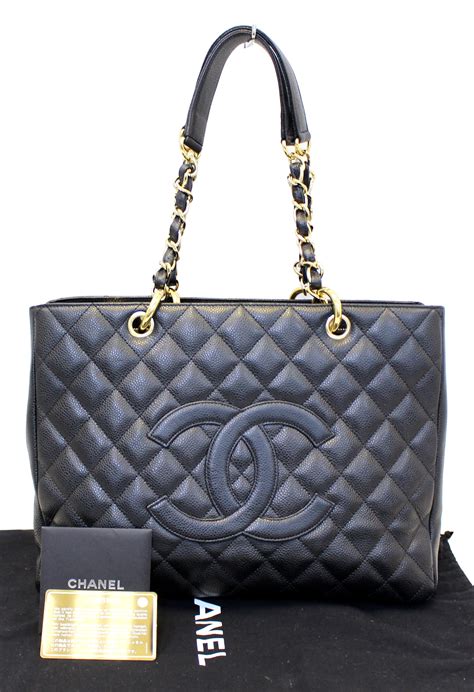 chanel black caviar leather tote